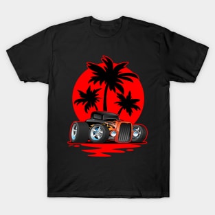 Classic 30s Style Hot Rod Car at Sunset with Palm Trees T-Shirt